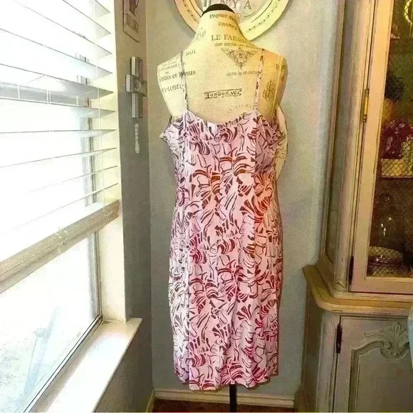 Nine West rushed leaf print linen like midi dress - Picture 4 of 6